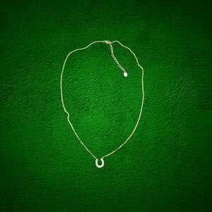AV 925 Sterling Silver Gold Vermeil CZ Horseshoe Lucky Pendant Necklace 16-18”